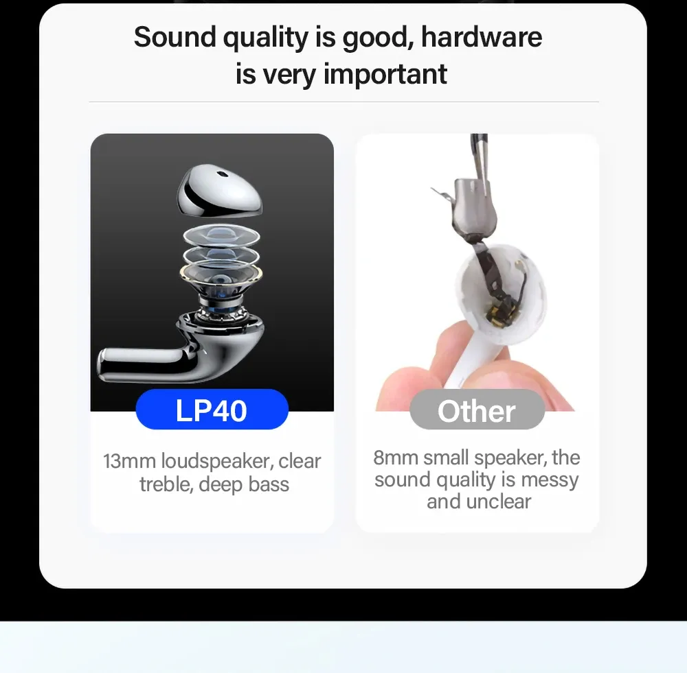 Lenovo LP40 TWS Wireless Bluetooth 5.3 Earbuds with Noise Reduction, Touch Control, Long Standby, and Siri Support - Ideal for Music & Calls showcase 5