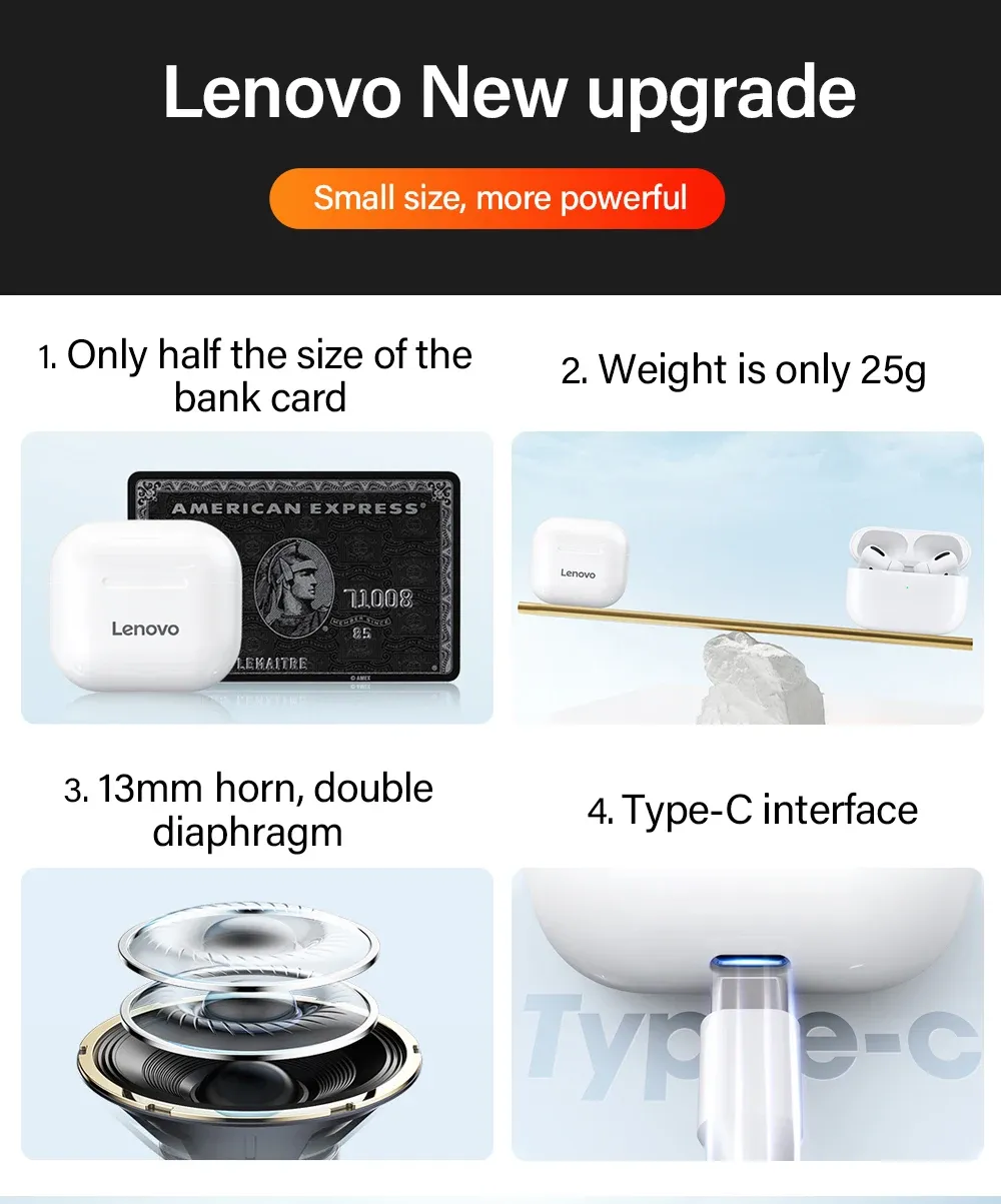 Lenovo LP40 TWS Wireless Bluetooth 5.3 Earbuds with Noise Reduction, Touch Control, Long Standby, and Siri Support - Ideal for Music & Calls showcase 2