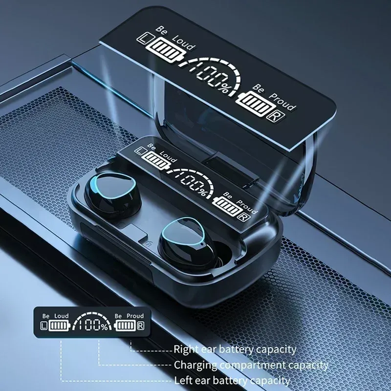 New Bluetooth Earphones with LED Display, Wireless Music Headphones, Waterproof Headset for Smartphones thumbnail 2