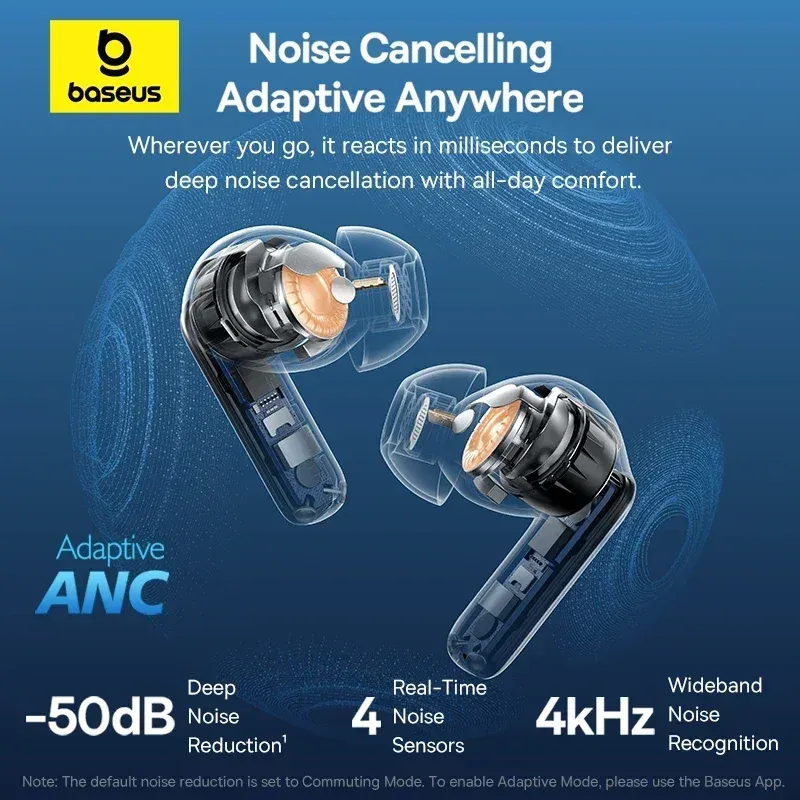 Baseus EP10 Pro ANC Wireless Earbuds: Bluetooth 6.0, 50dB Adaptive Noise Cancelling, 6 Mics for Clear Calls, Hi-Res LDAC Audio, 12H Battery, IP55 Waterproof, App Customization thumbnail 2