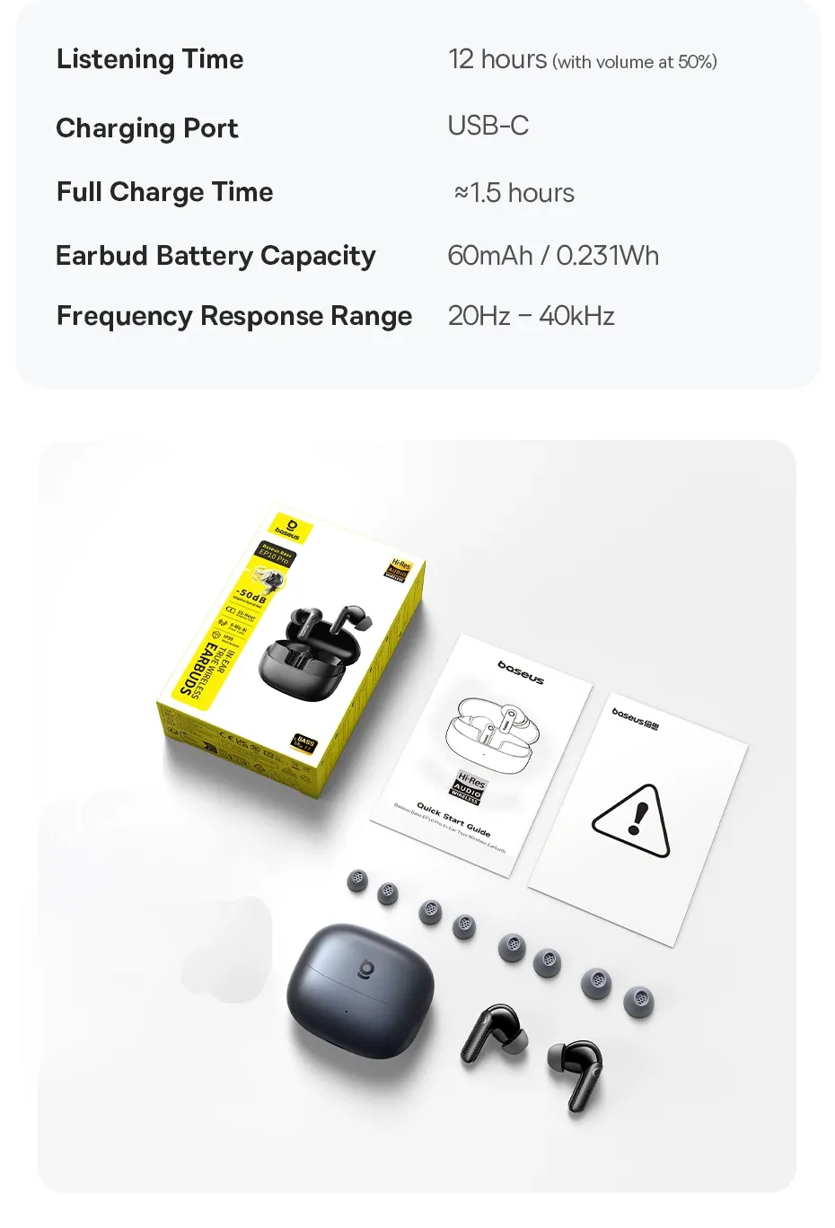 Baseus EP10 Pro ANC Wireless Earbuds: Bluetooth 6.0, 50dB Adaptive Noise Cancelling, 6 Mics for Clear Calls, Hi-Res LDAC Audio, 12H Battery, IP55 Waterproof, App Customization showcase 21