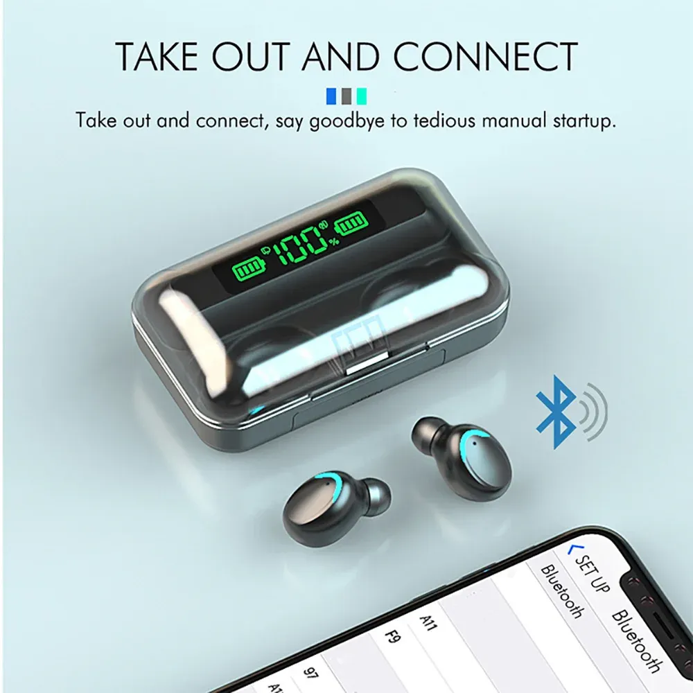 9D Stereo TWS Wireless Earbuds with High Bass, Bluetooth 5.0 Headphones, Sport Waterproof In-Ear Headset with Touch Control for Hands-Free Calls and Music thumbnail 1