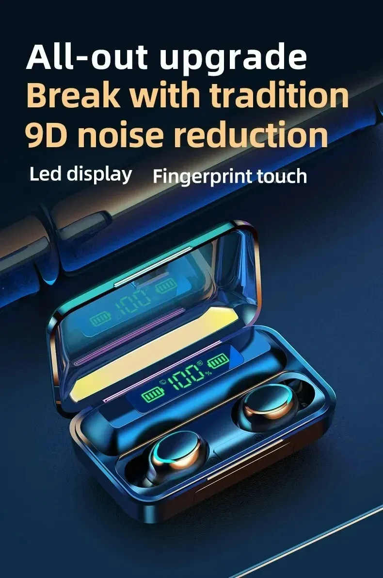 9D Stereo TWS Wireless Earbuds with High Bass, Bluetooth 5.0 Headphones, Sport Waterproof In-Ear Headset with Touch Control for Hands-Free Calls and Music showcase 1