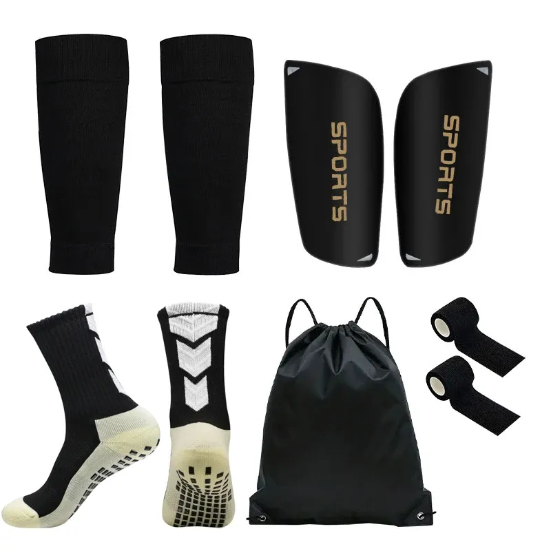 5-Piece Sports Training Set: Football Socks, Leg Guards, Shin Pads, Bandages & Drawstring Bag for Men & Women - One Size Fits Most (EU 38-46)