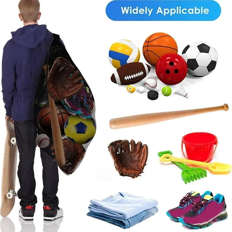 Extra Large Mesh Soccer Ball Bag with Zipper Pocket - Durable Drawstring Basketball, Volleyball, Football Net Pack for Gym & Sports Gear - Image 5