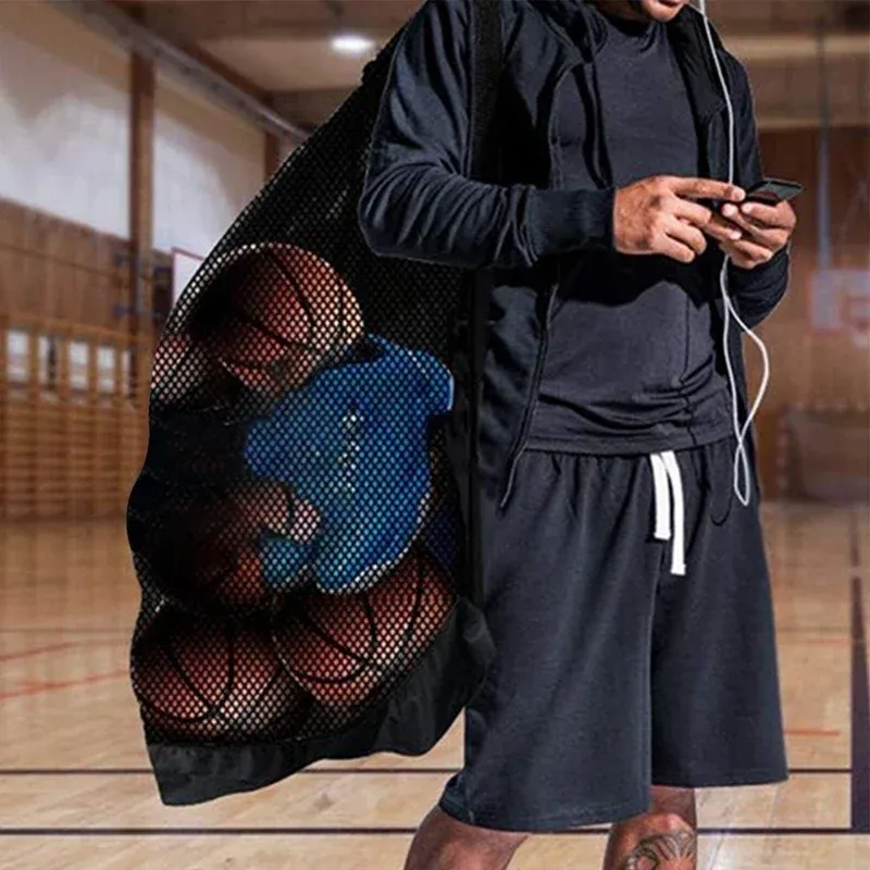 Extra Large Mesh Soccer Ball Bag with Zipper Pocket - Durable Drawstring Basketball, Volleyball, Football Net Pack for Gym & Sports Gear - Image 4