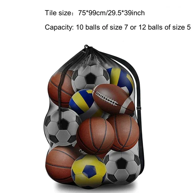 Extra Large Mesh Soccer Ball Bag with Zipper Pocket - Durable Drawstring Basketball, Volleyball, Football Net Pack for Gym & Sports Gear showcase 2
