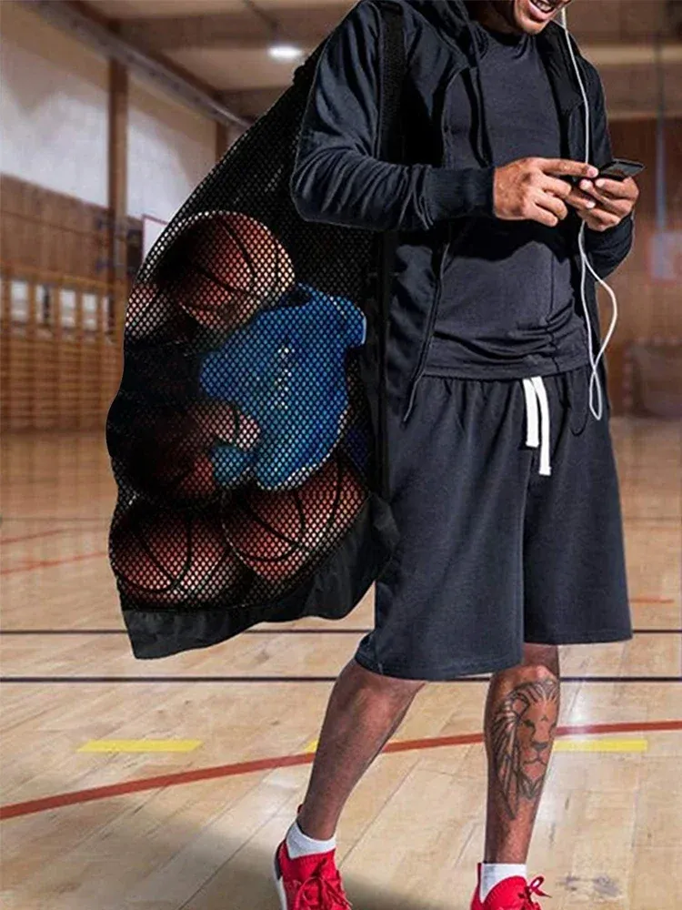 Extra Large Mesh Soccer Ball Bag with Zipper Pocket - Durable Drawstring Basketball, Volleyball, Football Net Pack for Gym & Sports Gear showcase 5
