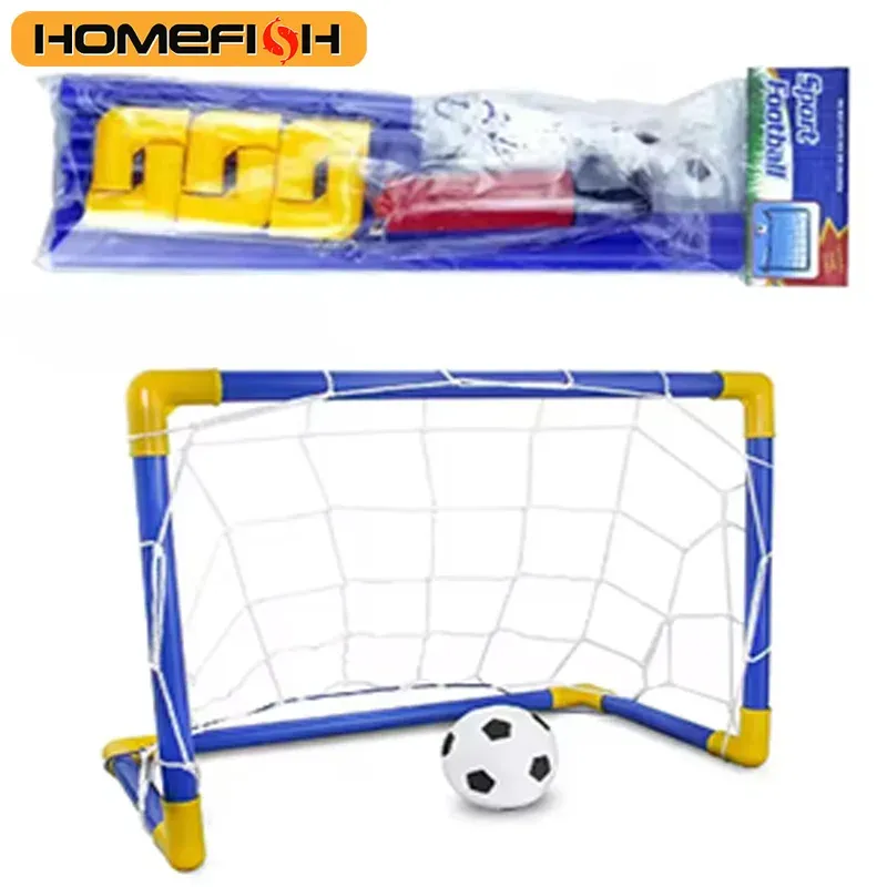 HOMEFISH Mini Folding Football Soccer Goal Net Set with Pump for Kids Indoor Outdoor Sports Game Toy, Durable PVC Pipe, Easy Assembly, Ages 3+