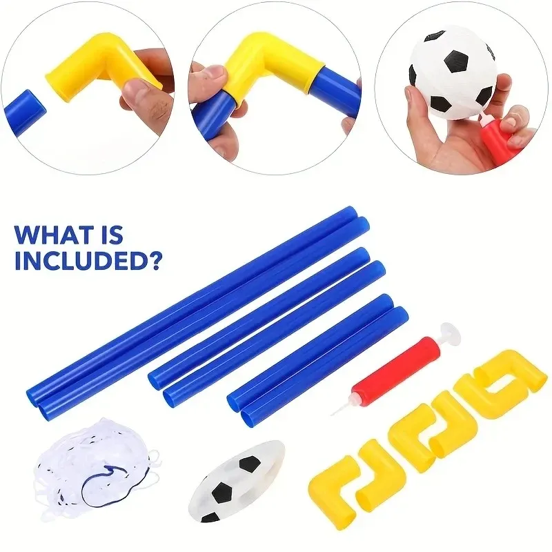 HOMEFISH Mini Folding Football Soccer Goal Net Set with Pump for Kids Indoor Outdoor Sports Game Toy, Durable PVC Pipe, Easy Assembly, Ages 3+ thumbnail 3