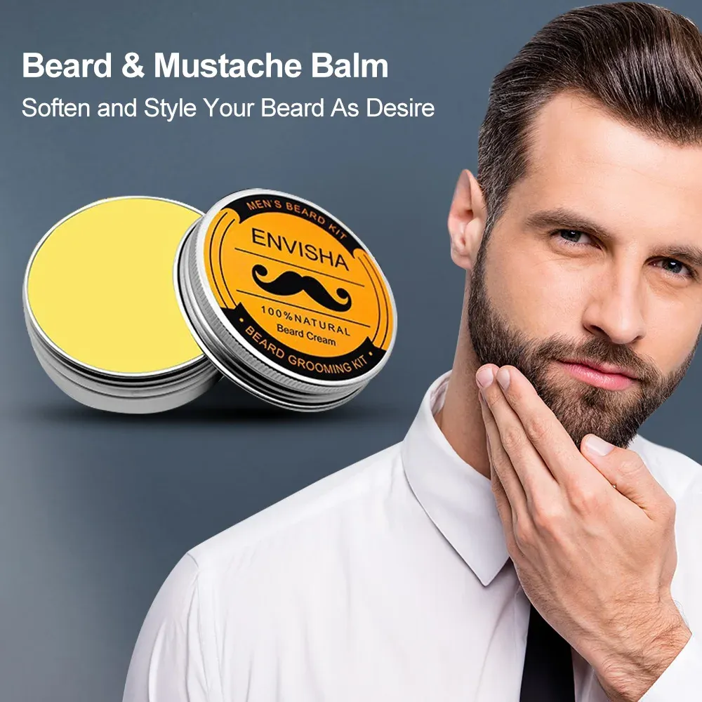 Complete Beard Growth Kit for Men: Natural Essential Oil, Moisturizing Balm, Growth Roller Comb, Styling Scissors, and Boar Bristle Brush for Full Beard Styling and Care thumbnail 3
