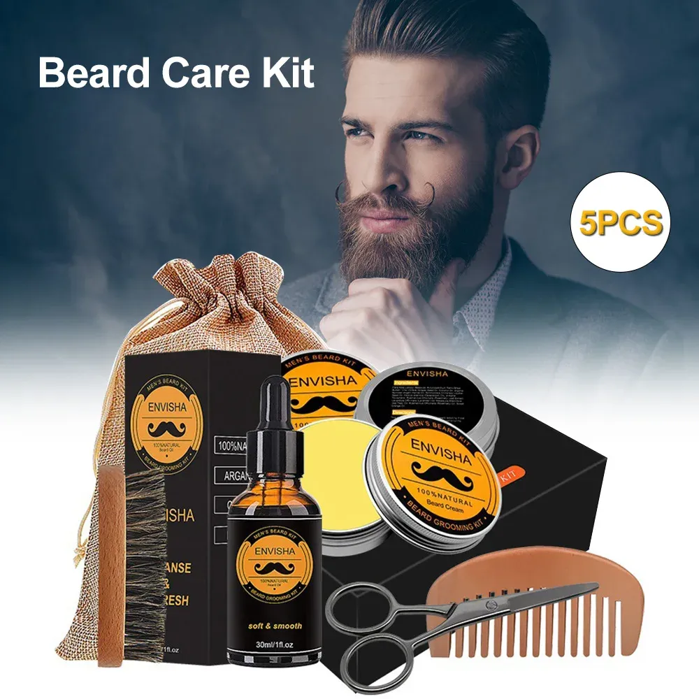 Complete Beard Growth Kit for Men: Natural Essential Oil, Moisturizing Balm, Growth Roller Comb, Styling Scissors, and Boar Bristle Brush for Full Beard Styling and Care showcase 12