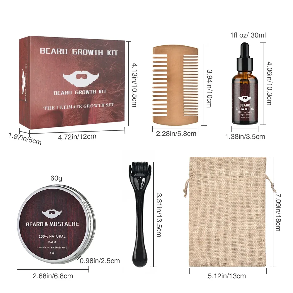 Complete Beard Growth Kit for Men: Natural Essential Oil, Moisturizing Balm, Growth Roller Comb, Styling Scissors, and Boar Bristle Brush for Full Beard Styling and Care showcase 5