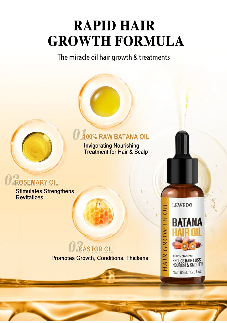 Lewedo Naturals Batana Oil for Fast Hair Growth - Pure Burahem Palm Oil for Men & Women, Nourishes Scalp, Reduces Split Ends, Promotes Healthy Shiny Hair, Anti Hair Loss Treatment showcase 5