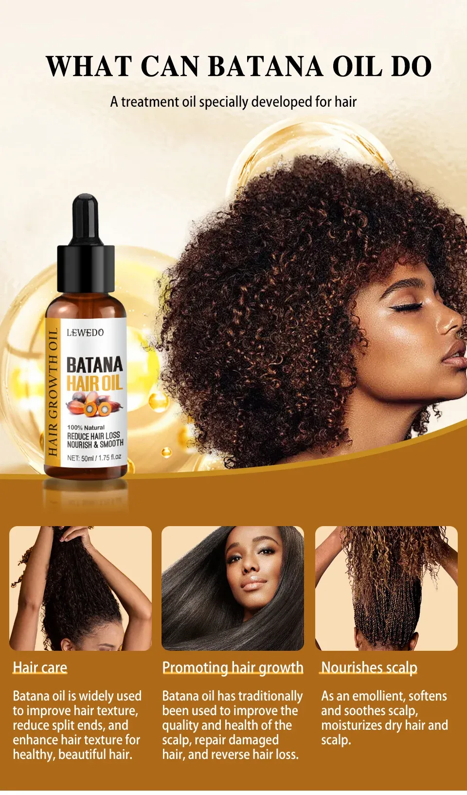 Lewedo Naturals Batana Oil for Fast Hair Growth - Pure Burahem Palm Oil for Men & Women, Nourishes Scalp, Reduces Split Ends, Promotes Healthy Shiny Hair, Anti Hair Loss Treatment showcase 4