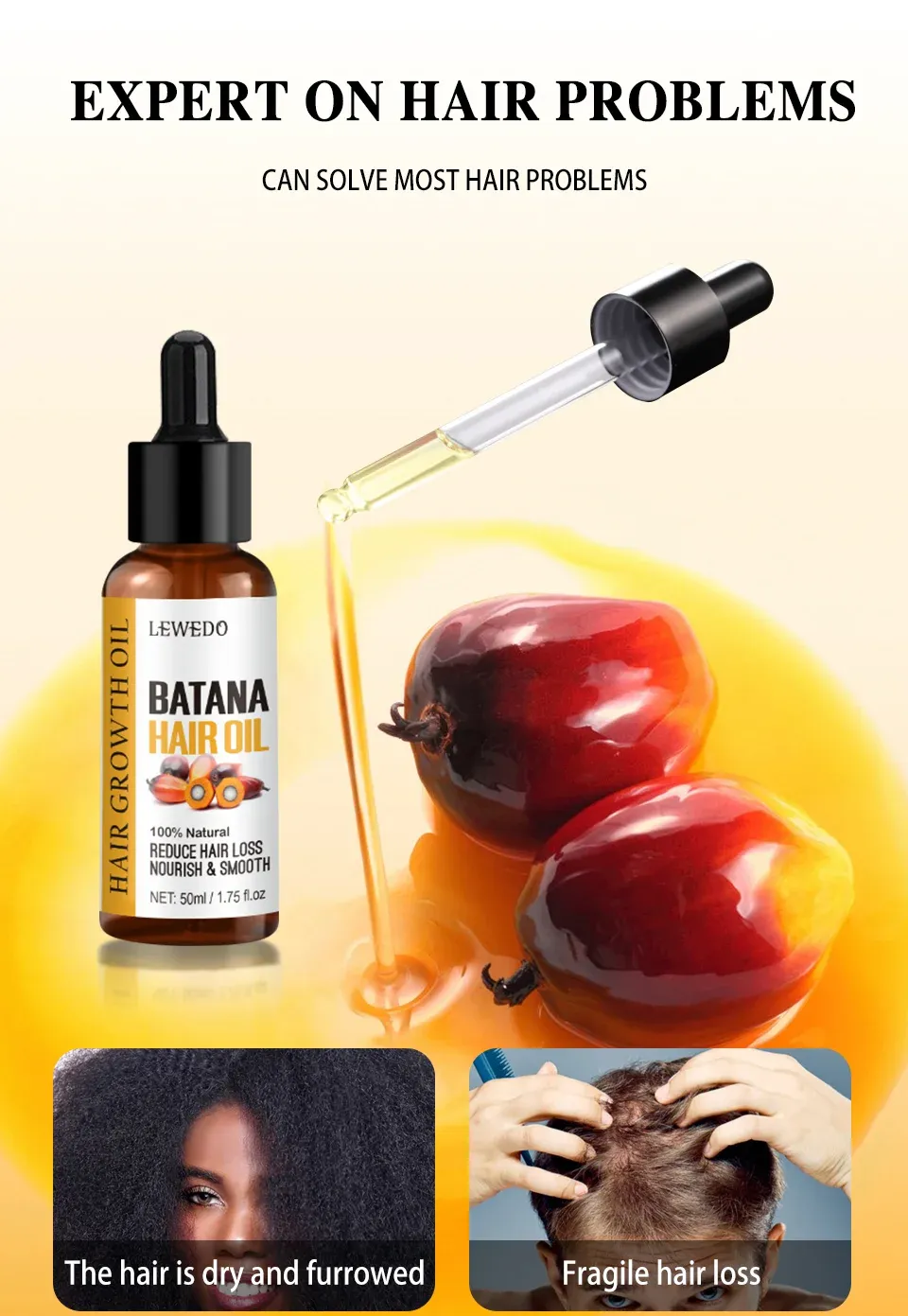 Lewedo Naturals Batana Oil for Fast Hair Growth - Pure Burahem Palm Oil for Men & Women, Nourishes Scalp, Reduces Split Ends, Promotes Healthy Shiny Hair, Anti Hair Loss Treatment showcase 9