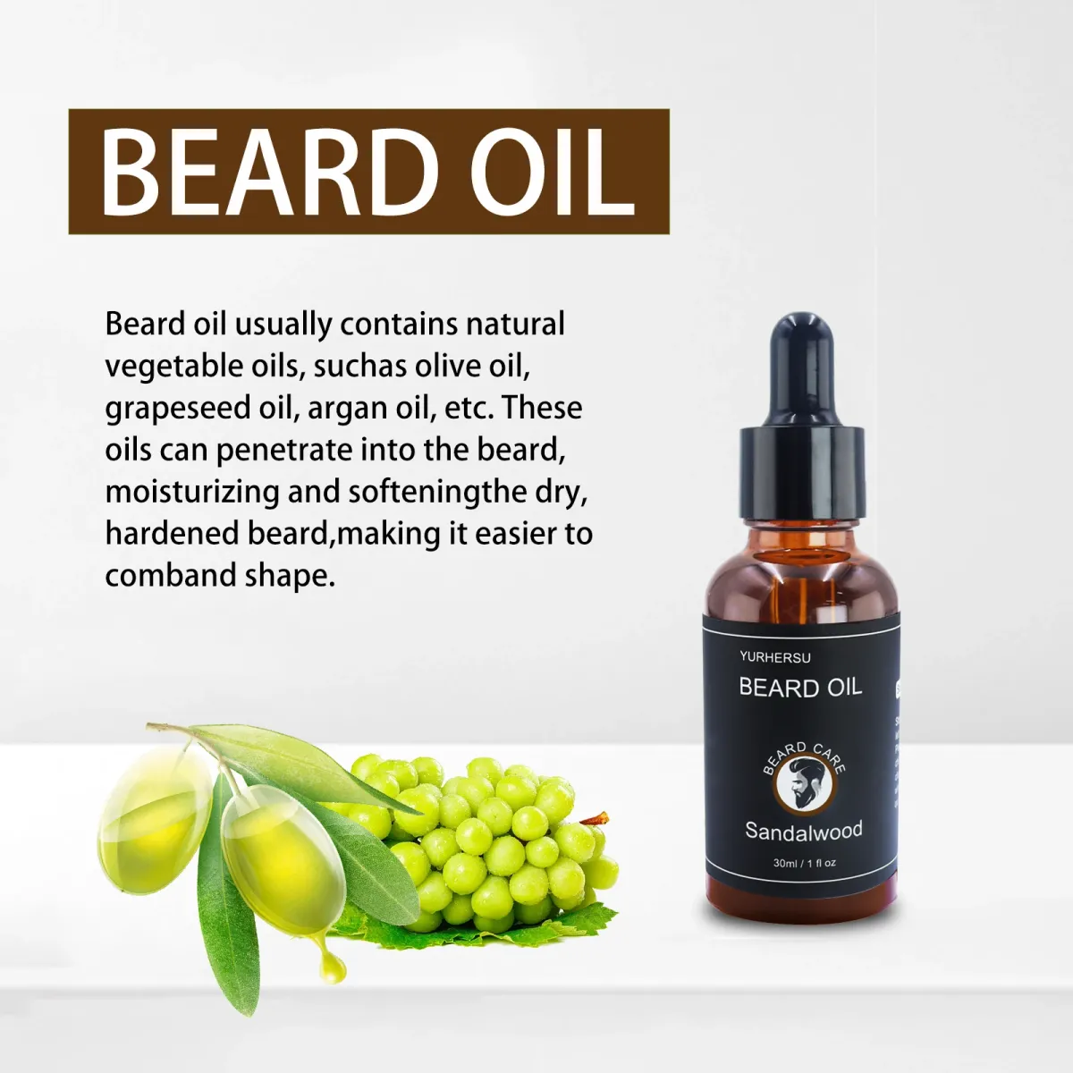 YURHERSU 30ml Beard Growth Oil for Men - Natural Formula for Thicker, Softer, Smoother Facial Hair - Nourishing Beard Care Essential Oil showcase 6