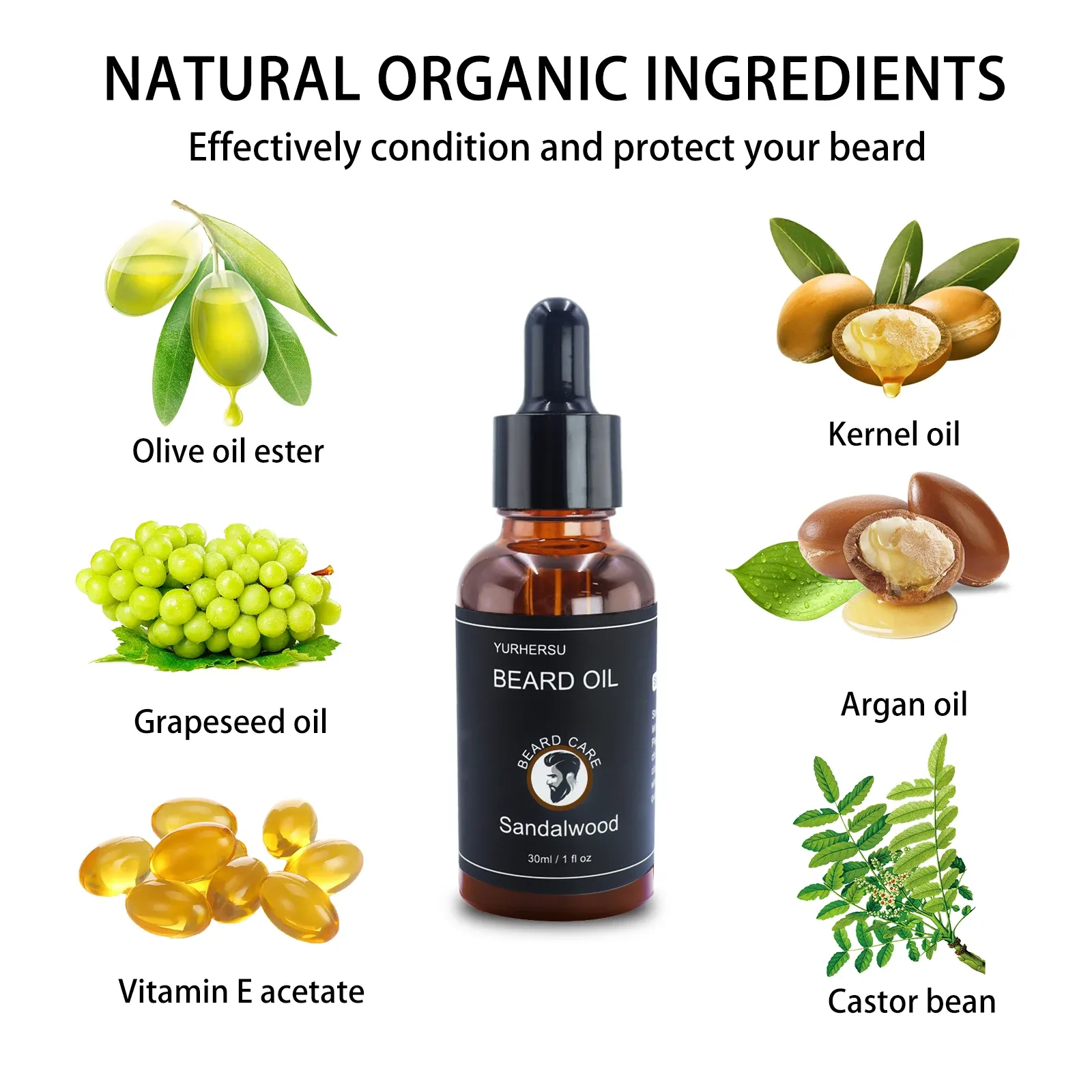 YURHERSU 30ml Beard Growth Oil for Men - Natural Formula for Thicker, Softer, Smoother Facial Hair - Nourishing Beard Care Essential Oil thumbnail 2