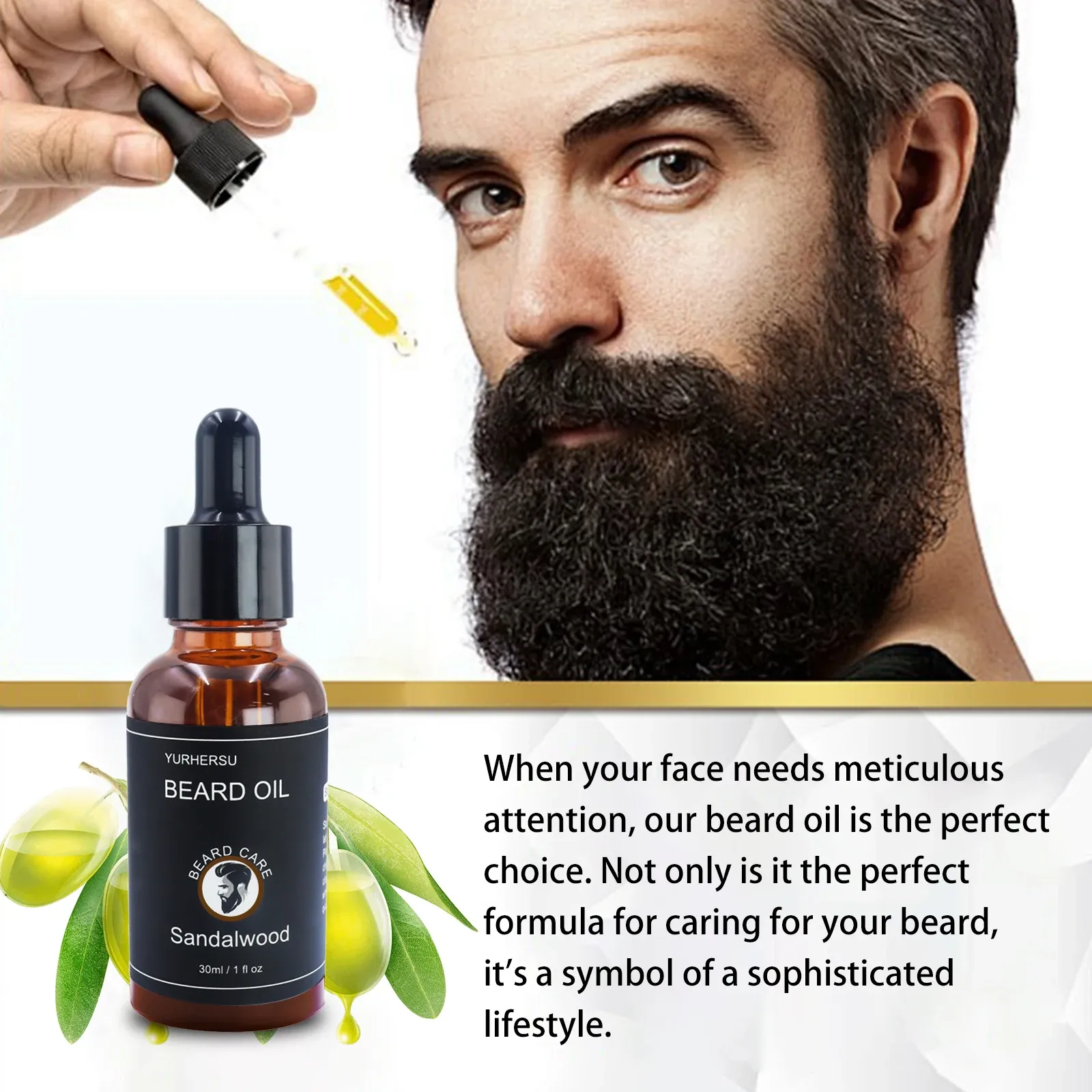 YURHERSU 30ml Beard Growth Oil for Men - Natural Formula for Thicker, Softer, Smoother Facial Hair - Nourishing Beard Care Essential Oil thumbnail 5