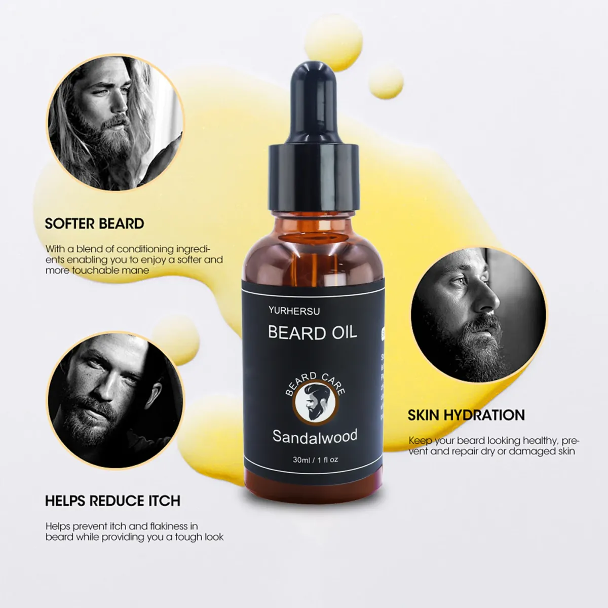 YURHERSU 30ml Beard Growth Oil for Men - Natural Formula for Thicker, Softer, Smoother Facial Hair - Nourishing Beard Care Essential Oil showcase 3