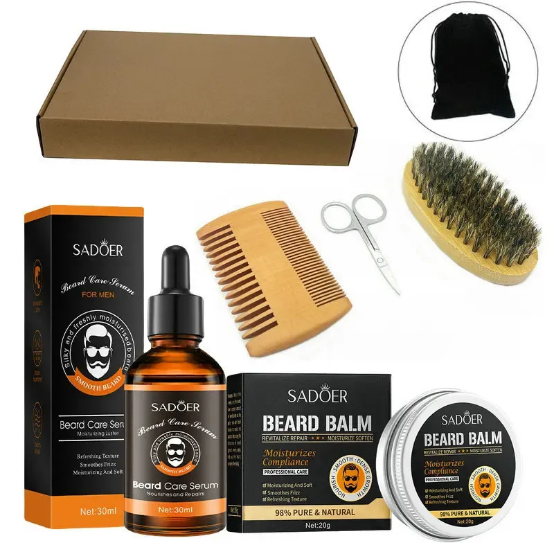 Complete Beard Growth Kit for Men: Natural Enhancer Oil, Moisturizing Balm, Boar Bristle Brush, Styling Comb, and Stainless Steel Scissors for Full Beard Care and Styling thumbnail 1