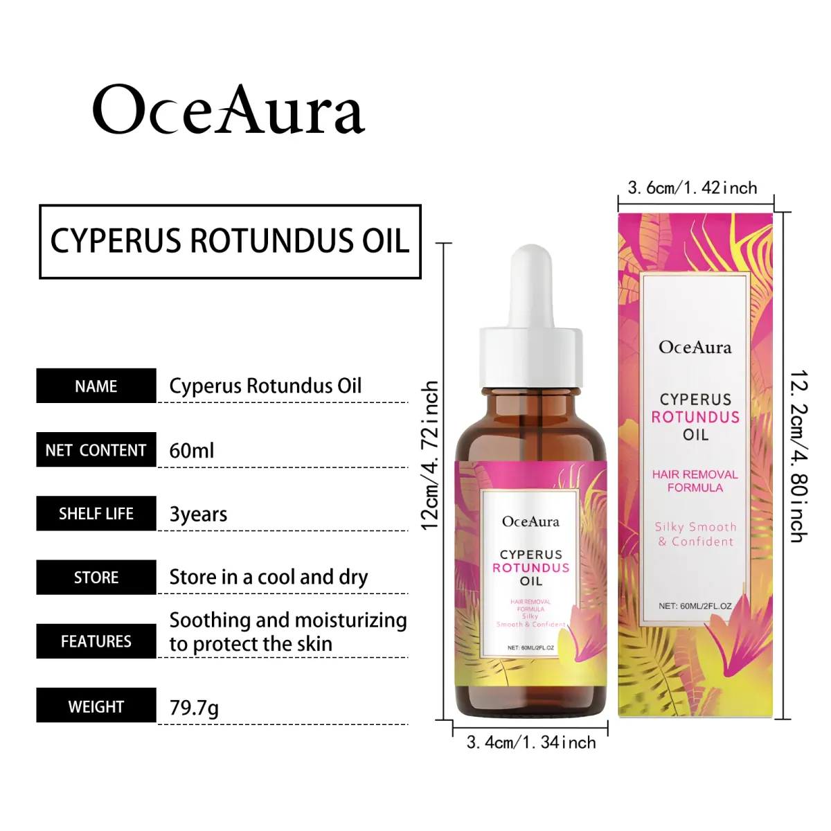 Cyperus Rotundus Oil for Hair Removal & Soothing | Inhibits Hair Growth, Moisturizes Skin, Gentle Essential Oil for Smooth, Radiant Skin - 60ml Bottle showcase 2