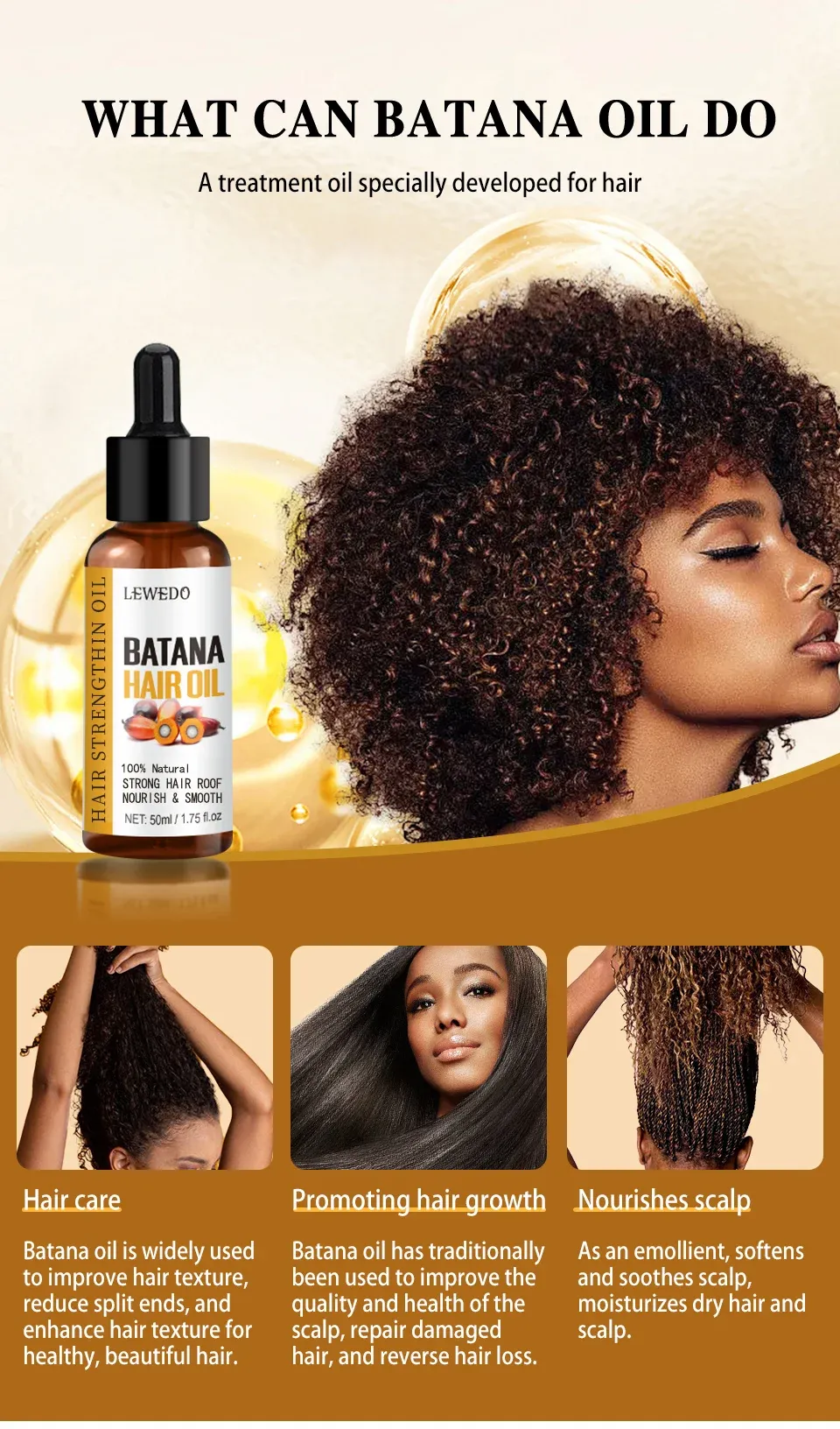 100% Pure Batana Hair Growth Oil & Treatment Set - Natural Anti-Breakage, Frizz Control, Nourishing Hair Thickening Products for All Hair Types showcase 4