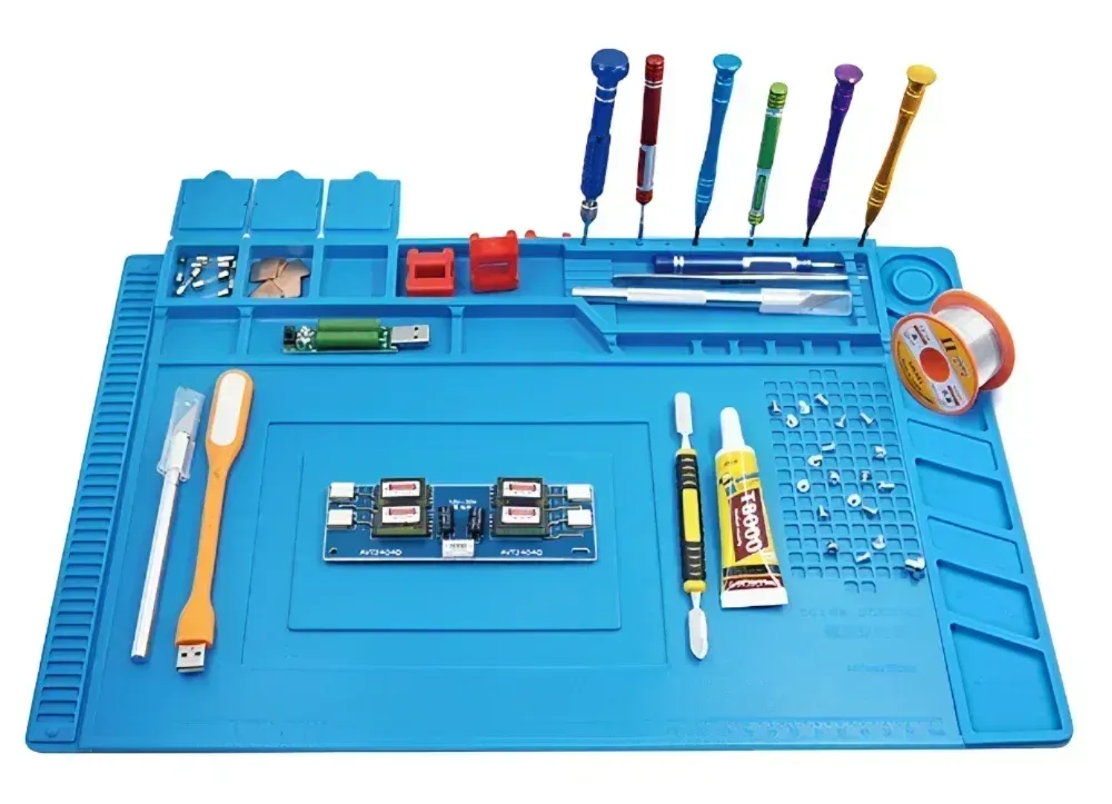 Magnetic Silicone Repair Mat for Electronics - Heat Resistant 932°F Anti-Static Soldering Pad with Screw Organizers for Phone, Computer, and Circuit Board Repair showcase 2
