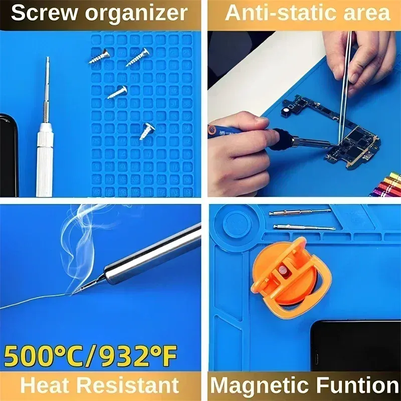 Magnetic Silicone Repair Mat for Electronics - Heat Resistant 932°F Anti-Static Soldering Pad with Screw Organizers for Phone, Computer, and Circuit Board Repair thumbnail 4