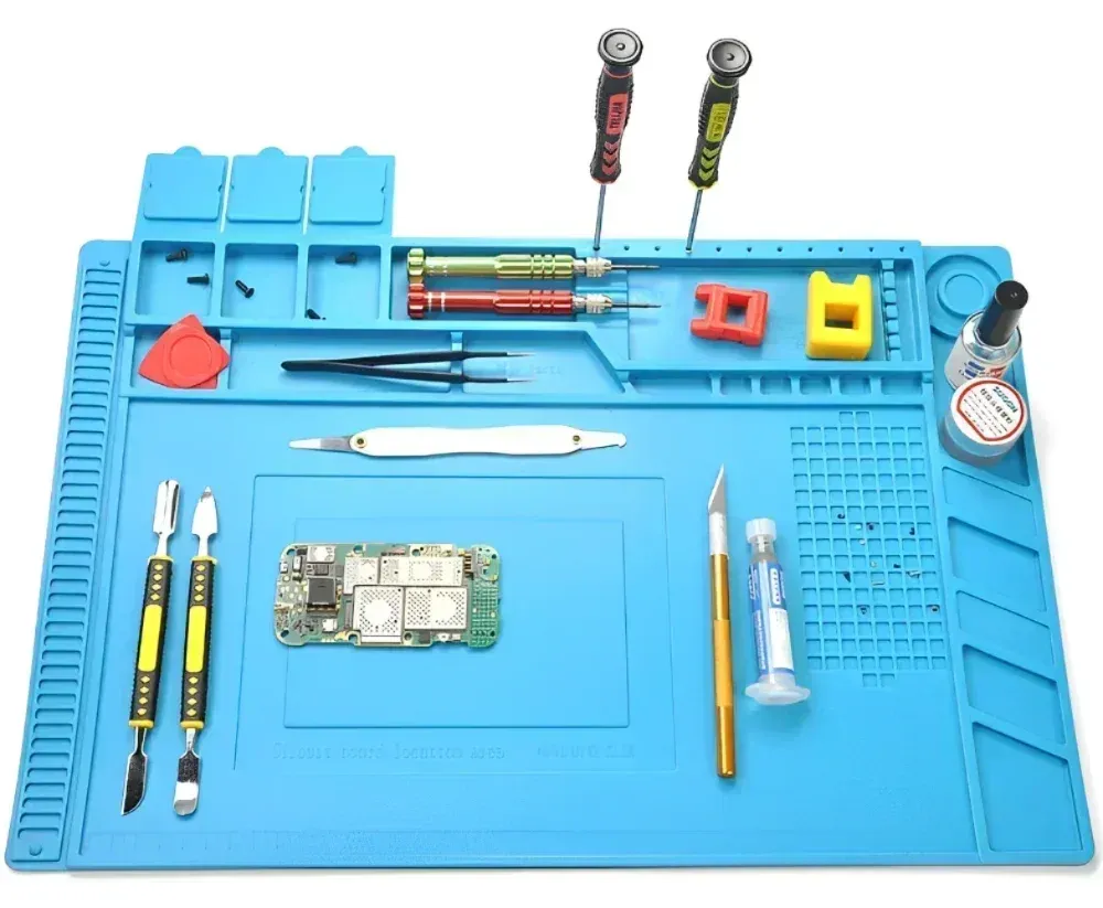 Magnetic Silicone Repair Mat for Electronics - Heat Resistant 932°F Anti-Static Soldering Pad with Screw Organizers for Phone, Computer, and Circuit Board Repair showcase 1