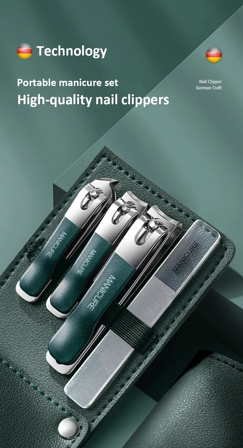 4-Piece Professional Nail Clippers Set with Rotating Leather Bag - Complete Manicure & Pedicure Care Tools for Home Use and Gifts showcase 1