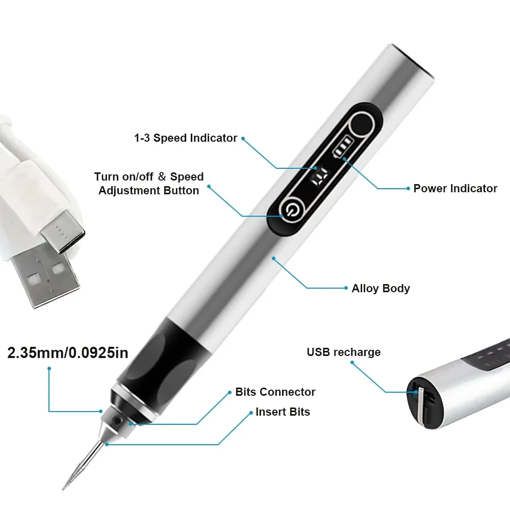 JANGKLIFE Cordless Rotary Tool Kit - Mini Wireless Engraving Pen for DIY Woodworking, Metal, Glass, Jewelry - 3-Speed 15000 RPM USB Rechargeable Drill showcase 3