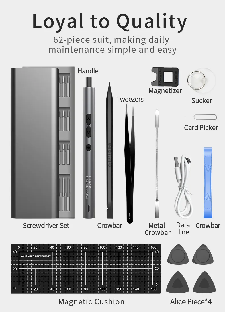 62-in-1 Precision Electric Screwdriver Set for Phone Watch Repair, Portable Cordless Mini Power Tool Kit with Rechargeable Battery and LED Lights showcase 10