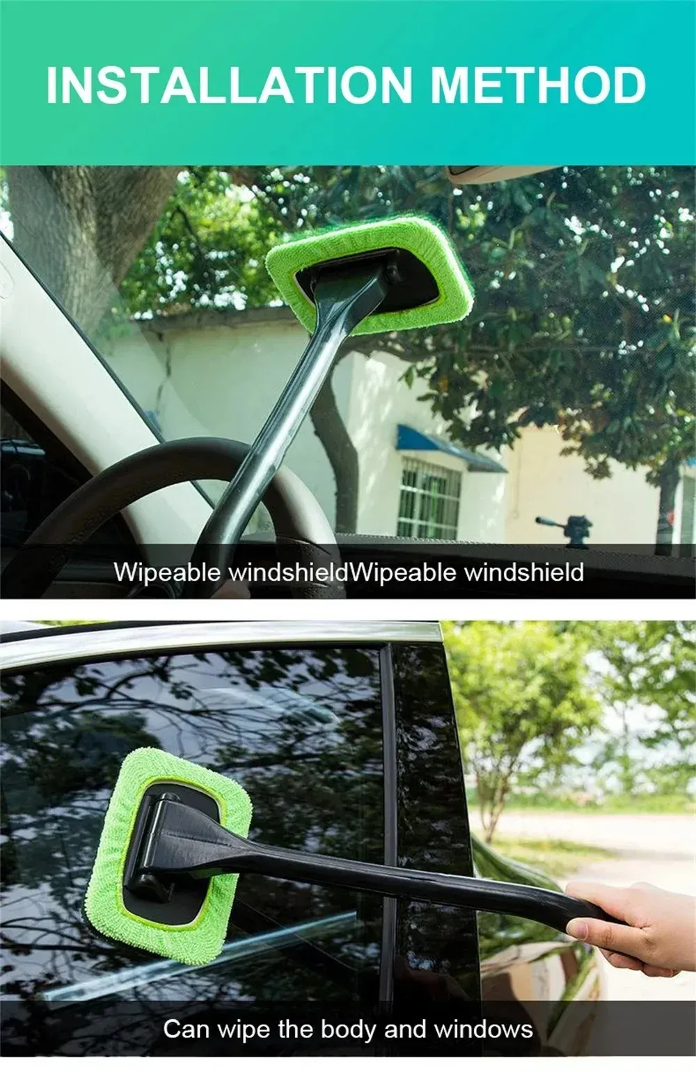 Car Windshield Cleaning Brush Kit with Long Handle for Effortless Window Wiper, Defogging, and Dust Removal - Essential Auto Glass Washer Tool for Home and Vehicle showcase 2
