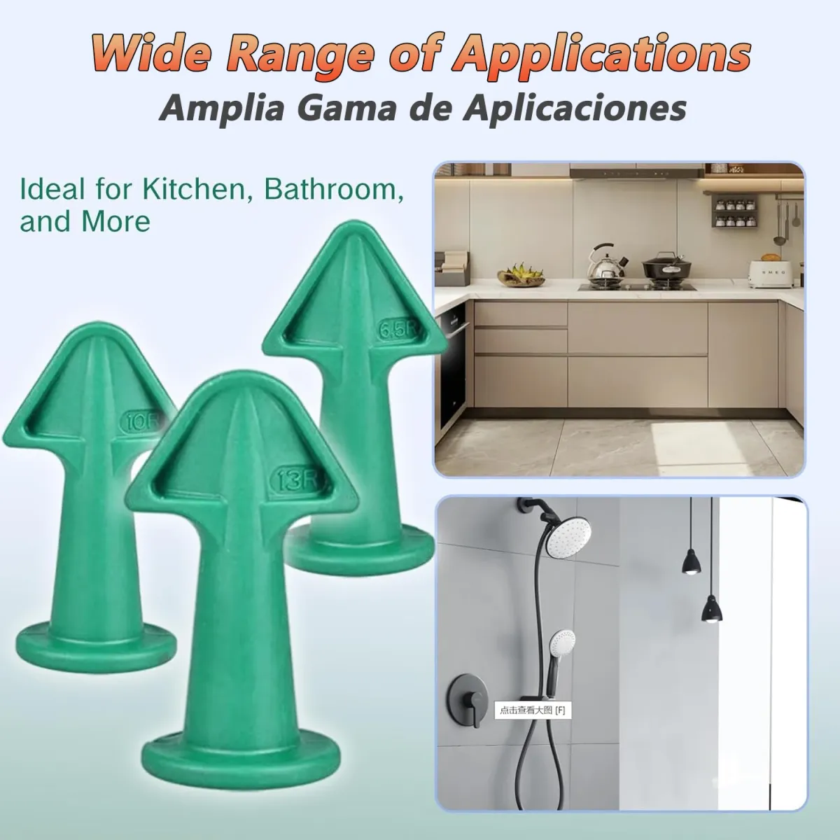 3pcs Multi-functional Silicone Sealant Nozzle Scraper Kit for Home Improvement, Easy Use Caulking Tools with Multiple Radius Options (6.5R, 10R, 13R), Non-Stick & Durable for Kitchens, Bathrooms, Windows showcase 3
