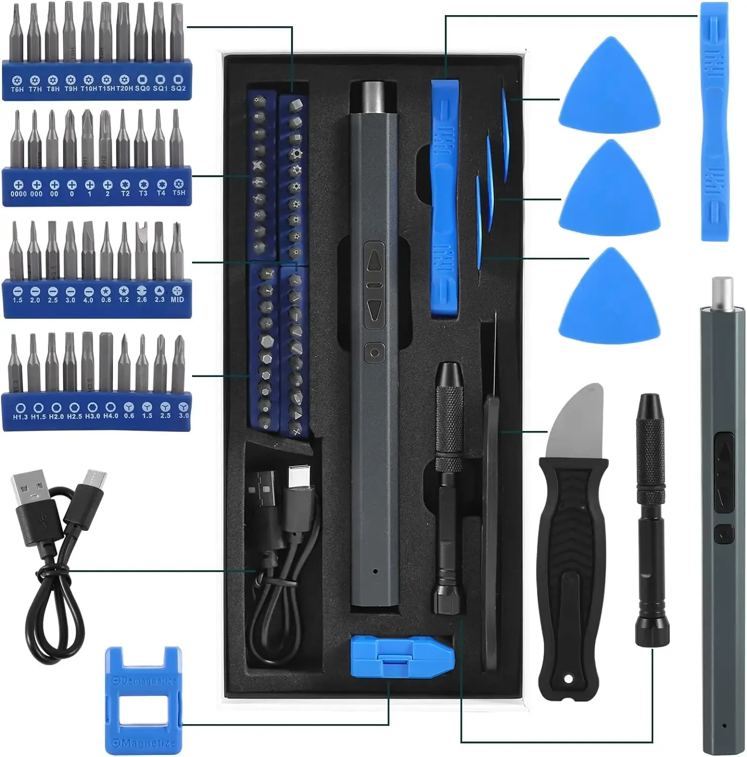 Cordless Electric Screwdriver Set - 12/39/50-in-1 Precision Power Tool Kit with Magnetic Bits, LED Light, and Fast USB-C Charging for Electronics Repair thumbnail 2