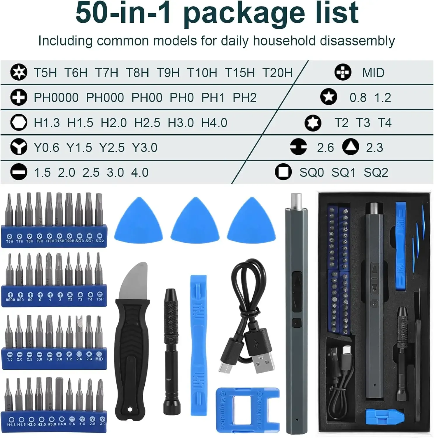 Cordless Electric Screwdriver Set - 12/39/50-in-1 Precision Power Tool Kit with Magnetic Bits, LED Light, and Fast USB-C Charging for Electronics Repair thumbnail 3