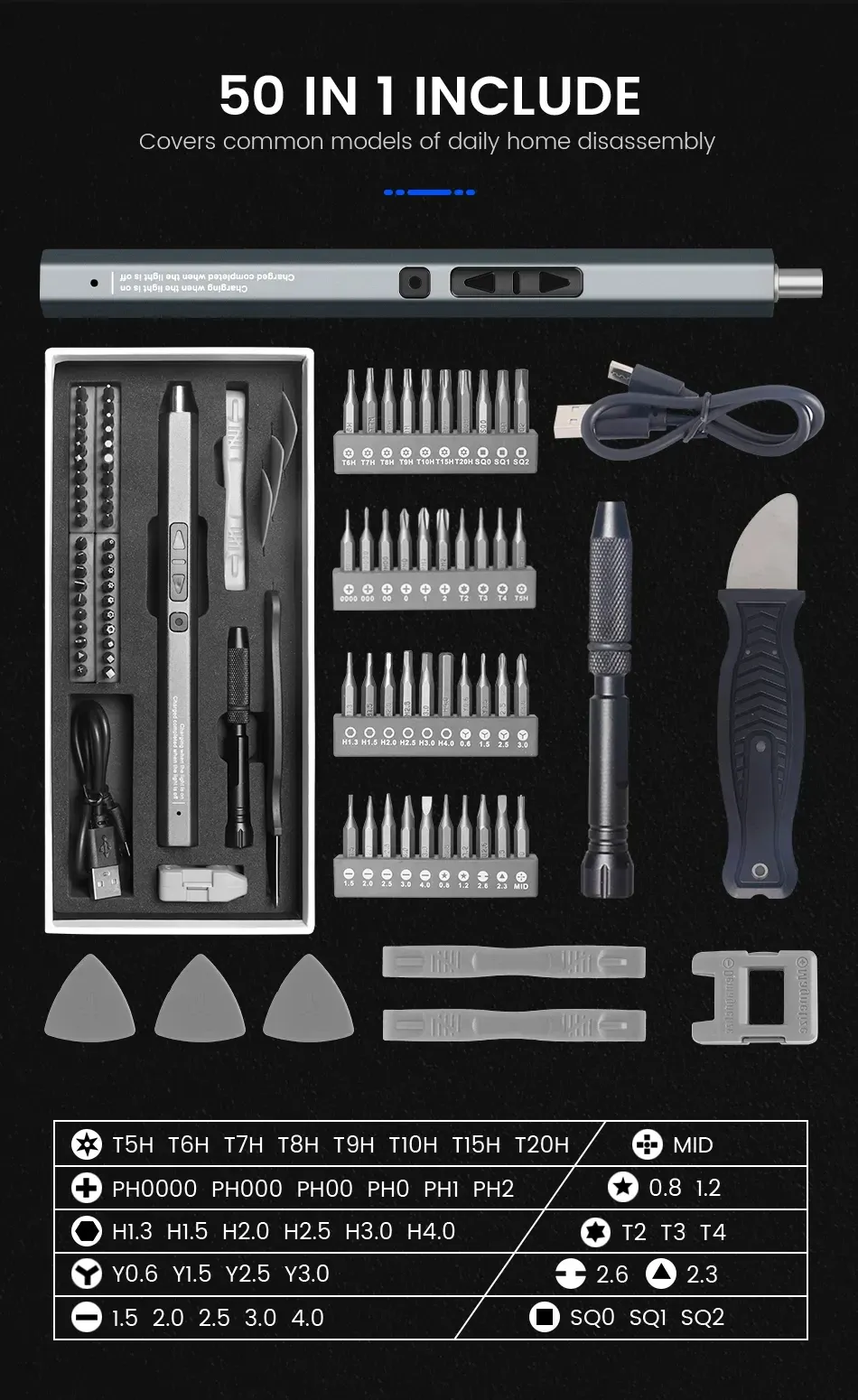 Cordless Electric Screwdriver Set - 12/39/50-in-1 Precision Power Tool Kit with Magnetic Bits, LED Light, and Fast USB-C Charging for Electronics Repair showcase 5