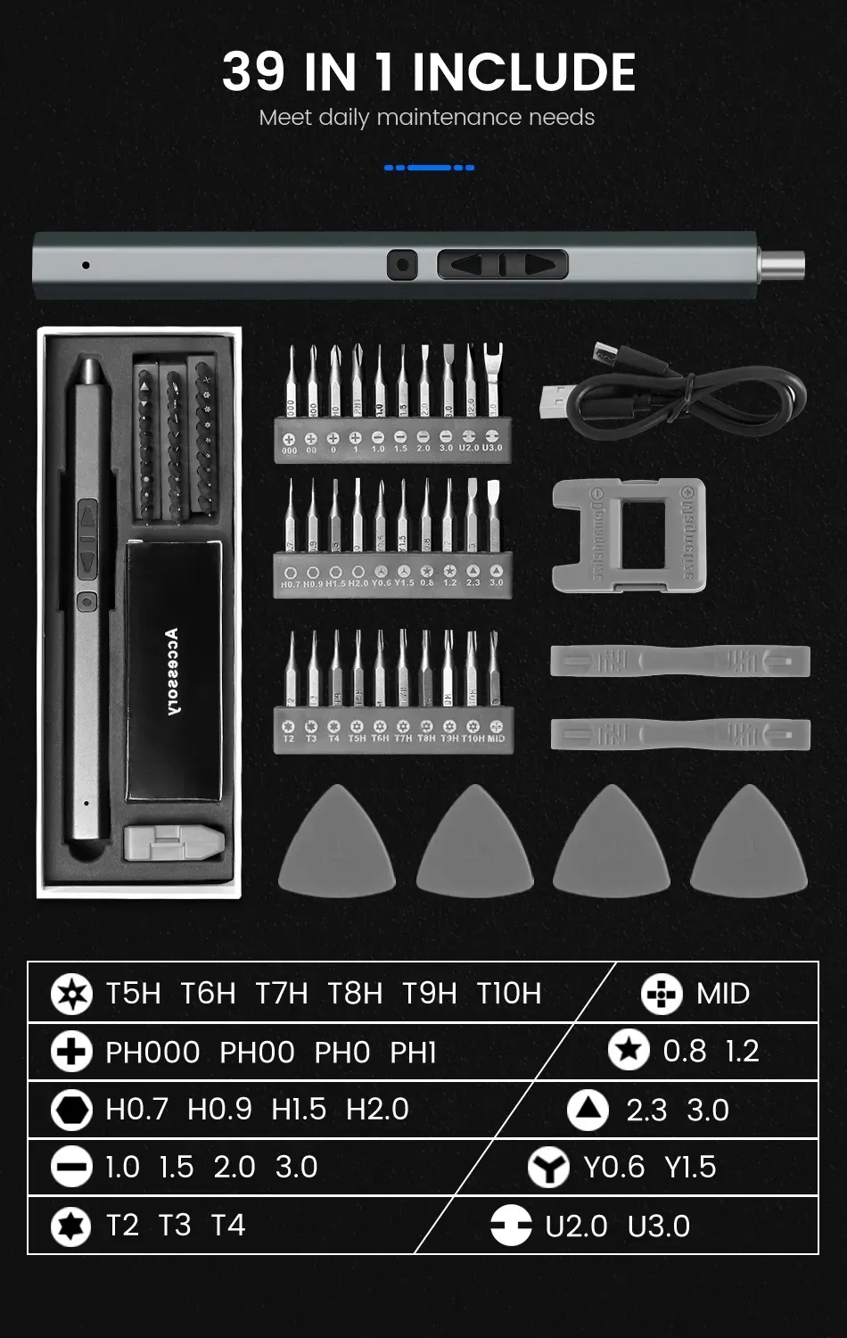 Cordless Electric Screwdriver Set - 12/39/50-in-1 Precision Power Tool Kit with Magnetic Bits, LED Light, and Fast USB-C Charging for Electronics Repair showcase 4