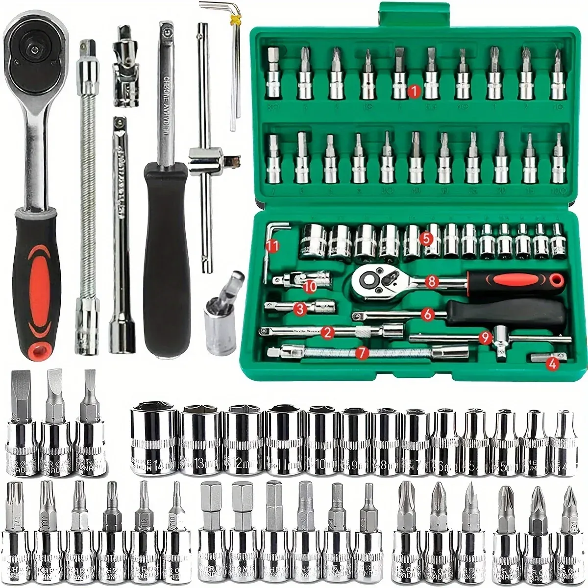 46-Piece Mechanic Tool Kit: 1/4" Socket Set with Ratchet Wrench for Auto Repair & Home Use - Metric & Inch Sizes Included showcase 1