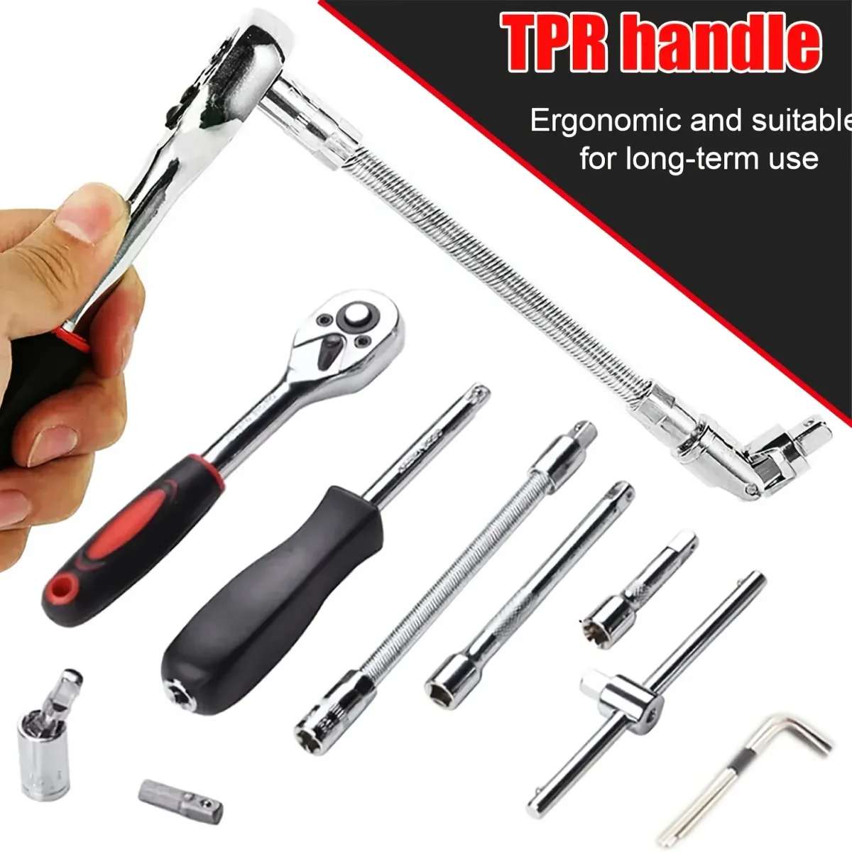 46-Piece Mechanic Tool Kit: 1/4" Socket Set with Ratchet Wrench for Auto Repair & Home Use - Metric & Inch Sizes Included showcase 5
