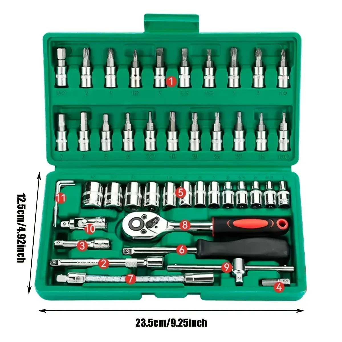 46-Piece Mechanic Tool Kit: 1/4" Socket Set with Ratchet Wrench for Auto Repair & Home Use - Metric & Inch Sizes Included thumbnail 3
