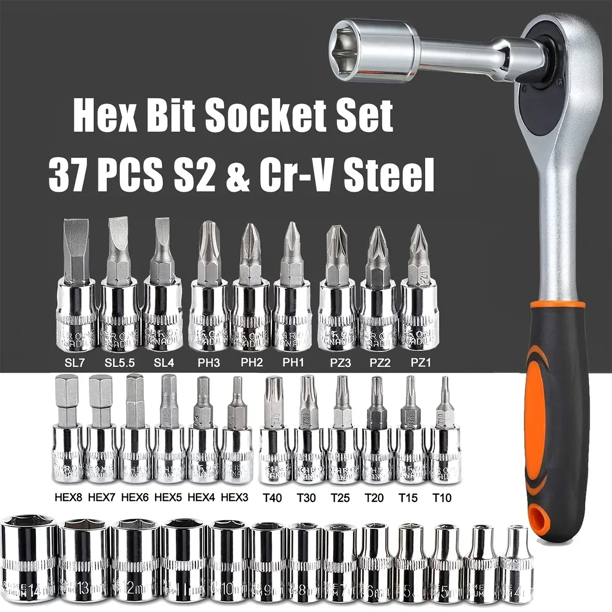46-Piece Mechanic Tool Kit: 1/4" Socket Set with Ratchet Wrench for Auto Repair & Home Use - Metric & Inch Sizes Included thumbnail 5