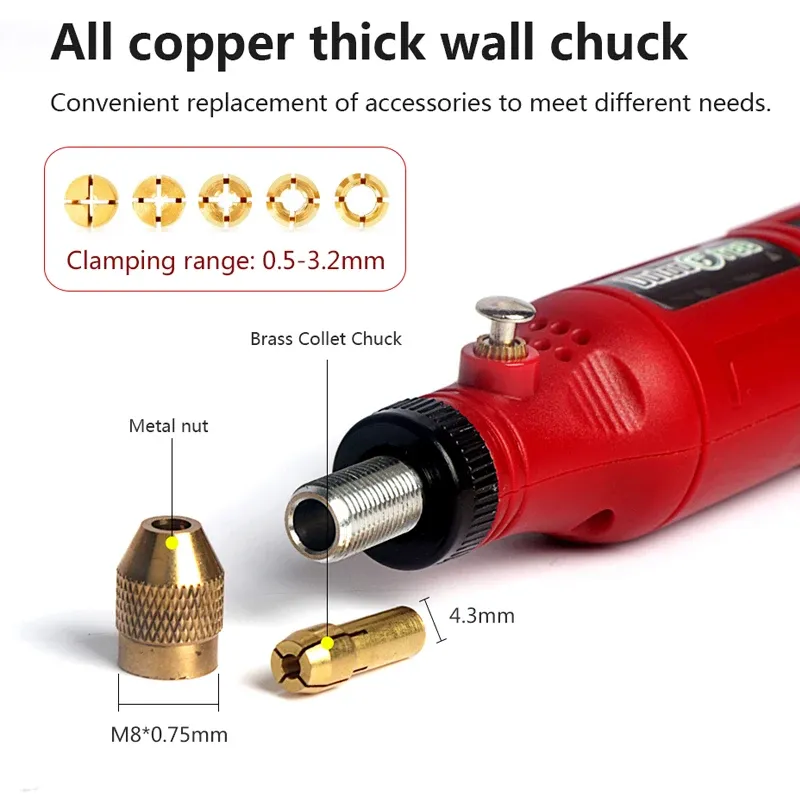 Cordless Rotary Tool Kit - Mini USB Engraving Pen for DIY Woodworking, Jewelry, Metal, Glass - 16000 RPM, 0.5-3.2mm Clamp, Includes 24pc Accessory Set thumbnail 4