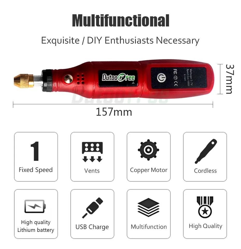 Cordless Rotary Tool Kit - Mini USB Engraving Pen for DIY Woodworking, Jewelry, Metal, Glass - 16000 RPM, 0.5-3.2mm Clamp, Includes 24pc Accessory Set showcase 4