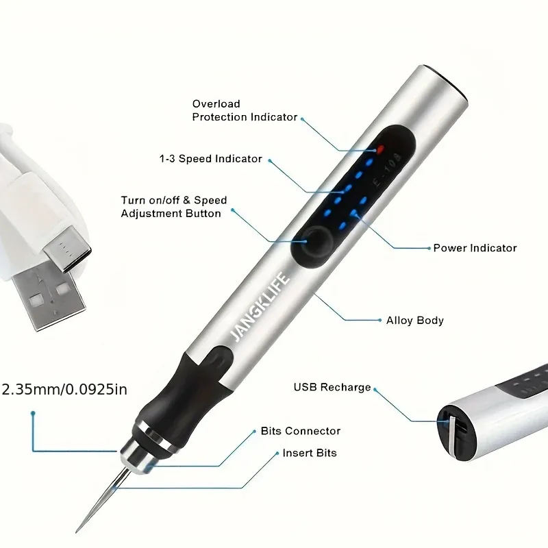 JANGKLIFE E180 USB Cordless Rotary Tool Kit - 10W Mini Wireless Engraving Pen for DIY Woodworking, Jewelry, Metal, Glass - 3 Speeds (5000-18000 RPM) with Rechargeable Lithium Battery showcase 5