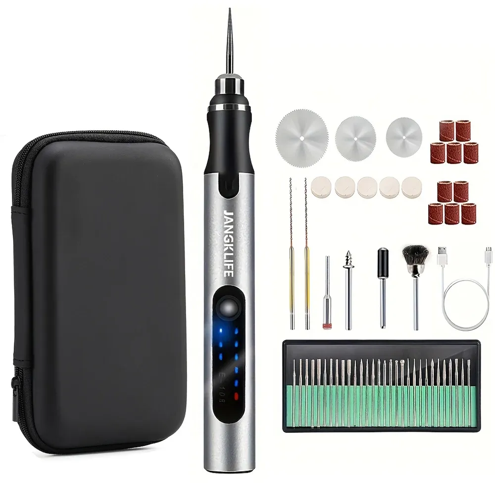 JANGKLIFE E180 USB Cordless Rotary Tool Kit - 10W Mini Wireless Engraving Pen for DIY Woodworking, Jewelry, Metal, Glass - 3 Speeds (5000-18000 RPM) with Rechargeable Lithium Battery thumbnail 1