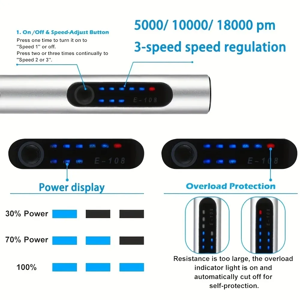 JANGKLIFE E180 USB Cordless Rotary Tool Kit - 10W Mini Wireless Engraving Pen for DIY Woodworking, Jewelry, Metal, Glass - 3 Speeds (5000-18000 RPM) with Rechargeable Lithium Battery showcase 4