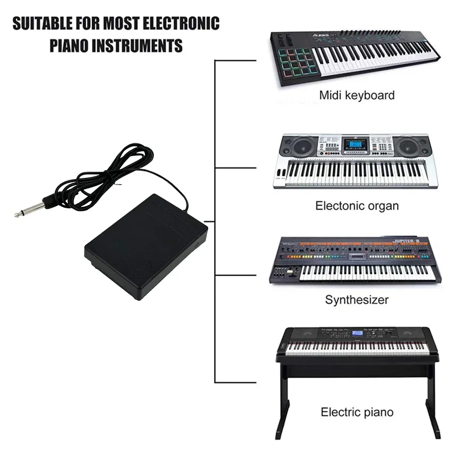 Universal Sustain Pedal for Keyboards, Digital Pianos, Synthesizers, Drum Machines - Compact Design with 1/4" 6.35mm Plug and Non-Slip Base showcase 9