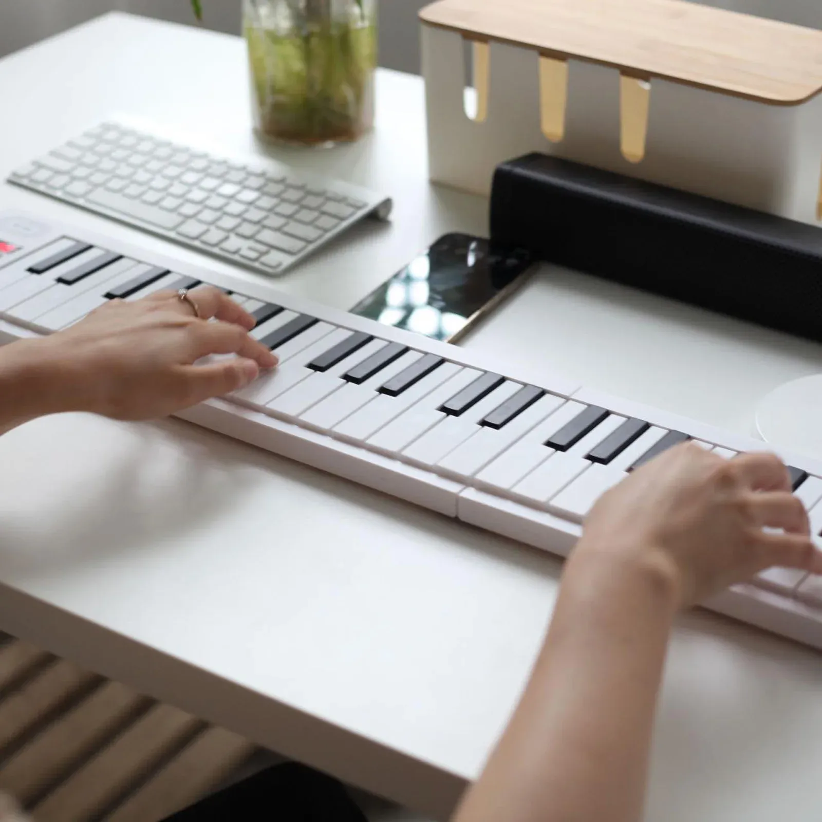 61-Key Foldable Electronic Piano Keyboard with LED Display, Built-in Battery, Teaching Functions, and Carrying Bag - Portable Digital Piano for Beginners & Musicians thumbnail 4